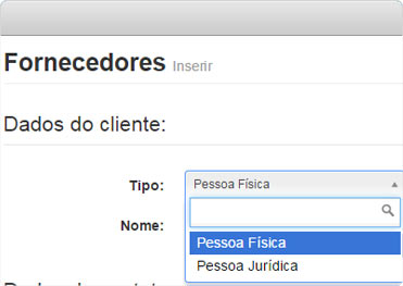 Cadastro de fornecedores com pessoas físicas e jurídicas